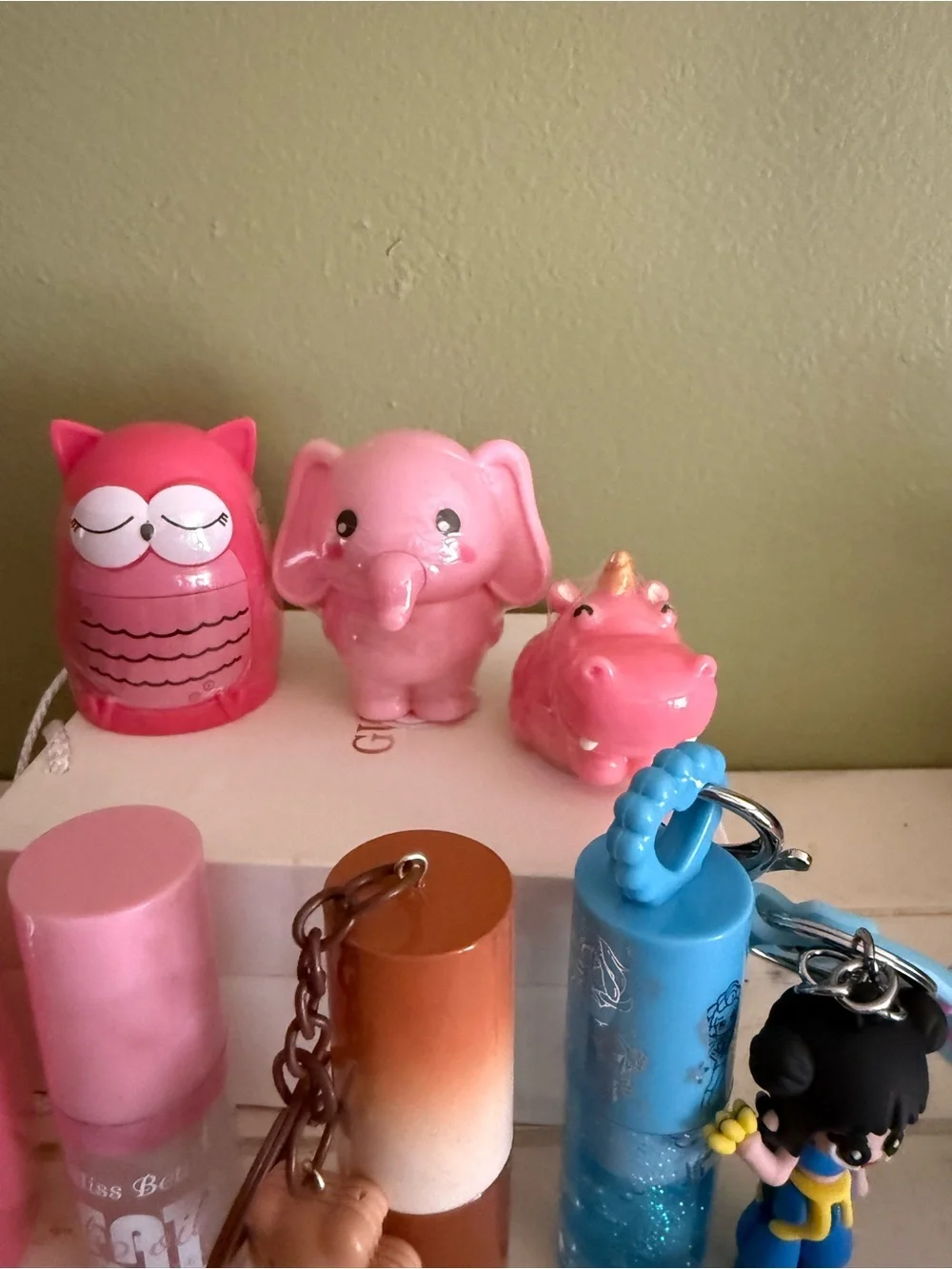 Cute Pink Owl & Character Lip Balm and Keychain Set 8 pc set